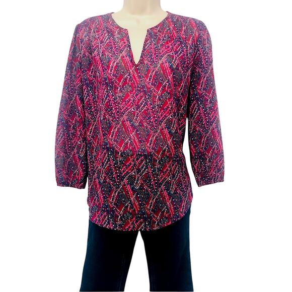 Fun 2 Fun Airy Multi Color Smocked Popover Top Split Neck Smocked Yoke Detail - Picture 1 of 16